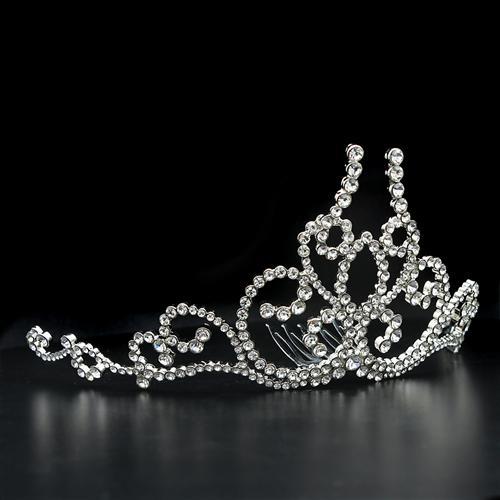 MALO2112 - Imitation Rhodium Brass Tiaras & Hair Clip with Top Grade Crystal in Clear