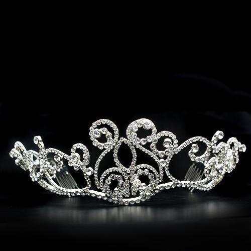 MALO2113 - Imitation Rhodium Brass Tiaras & Hair Clip with Top Grade Crystal in Clear