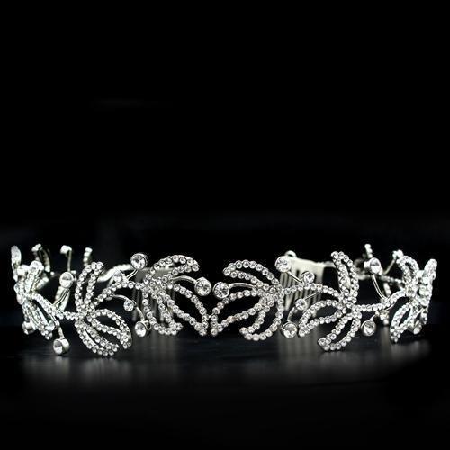 MALO2115 - Imitation Rhodium Brass Tiaras & Hair Clip with Top Grade Crystal in Clear