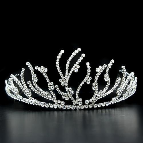 MALO2117 - Imitation Rhodium Brass Tiaras & Hair Clip with Top Grade Crystal in Clear