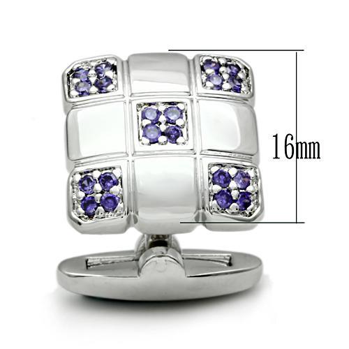 MALO2296 - Rhodium Brass Cufflink with AAA Grade CZ in Amethyst