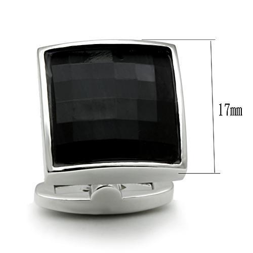 MALO2297 - Rhodium Brass Cufflink with Synthetic Synthetic Glass in Jet