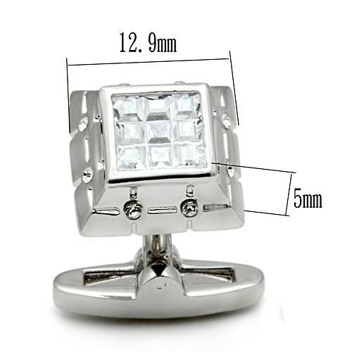 MALO2306 - Rhodium Brass Cufflink with AAA Grade CZ in Clear