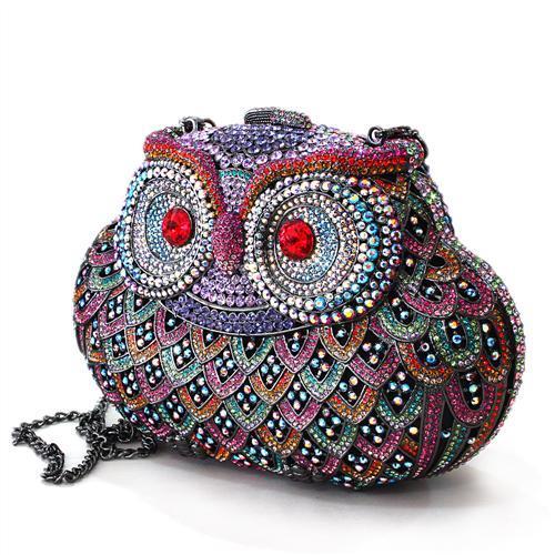 MALO2368 - Ruthenium White Metal Clutch with Top Grade Crystal in Multi Color