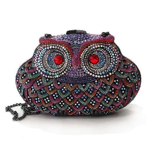 MALO2368 - Ruthenium White Metal Clutch with Top Grade Crystal in Multi Color