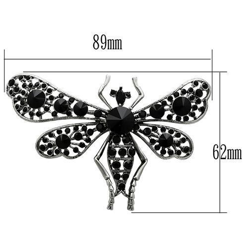MALO2391 - Imitation Rhodium White Metal Brooches with Top Grade Crystal in Jet