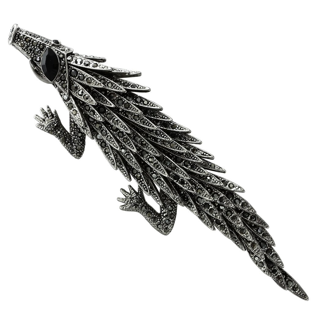 MALO2394 - Imitation Rhodium White Metal Brooches with Top Grade Crystal in Jet