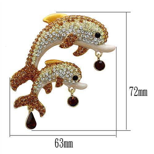 MALO2413 - Gold White Metal Brooches with Top Grade Crystal in Multi Color