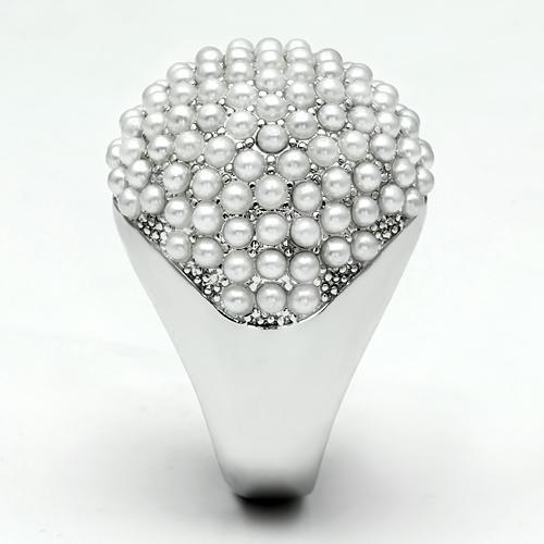 MALO2433 - Rhodium Brass Ring with Synthetic Pearl in White