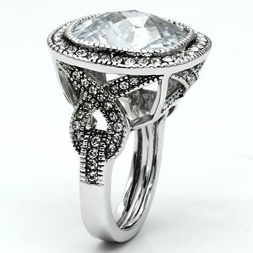 MALO2437 Rhodium Brass Ring with AAA Grade CZ in Clear