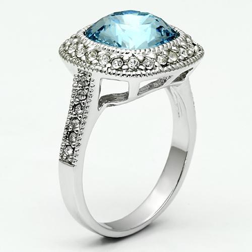 MALO2506 - Rhodium Brass Ring with Top Grade Crystal in Sea Blue