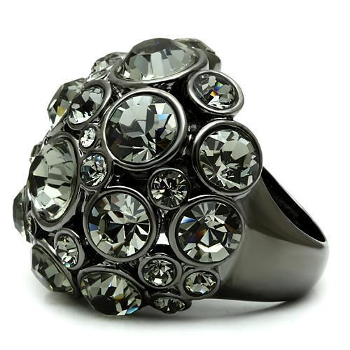 MALO2545 - Ruthenium Brass Ring with Top Grade Crystal in Black Diamond