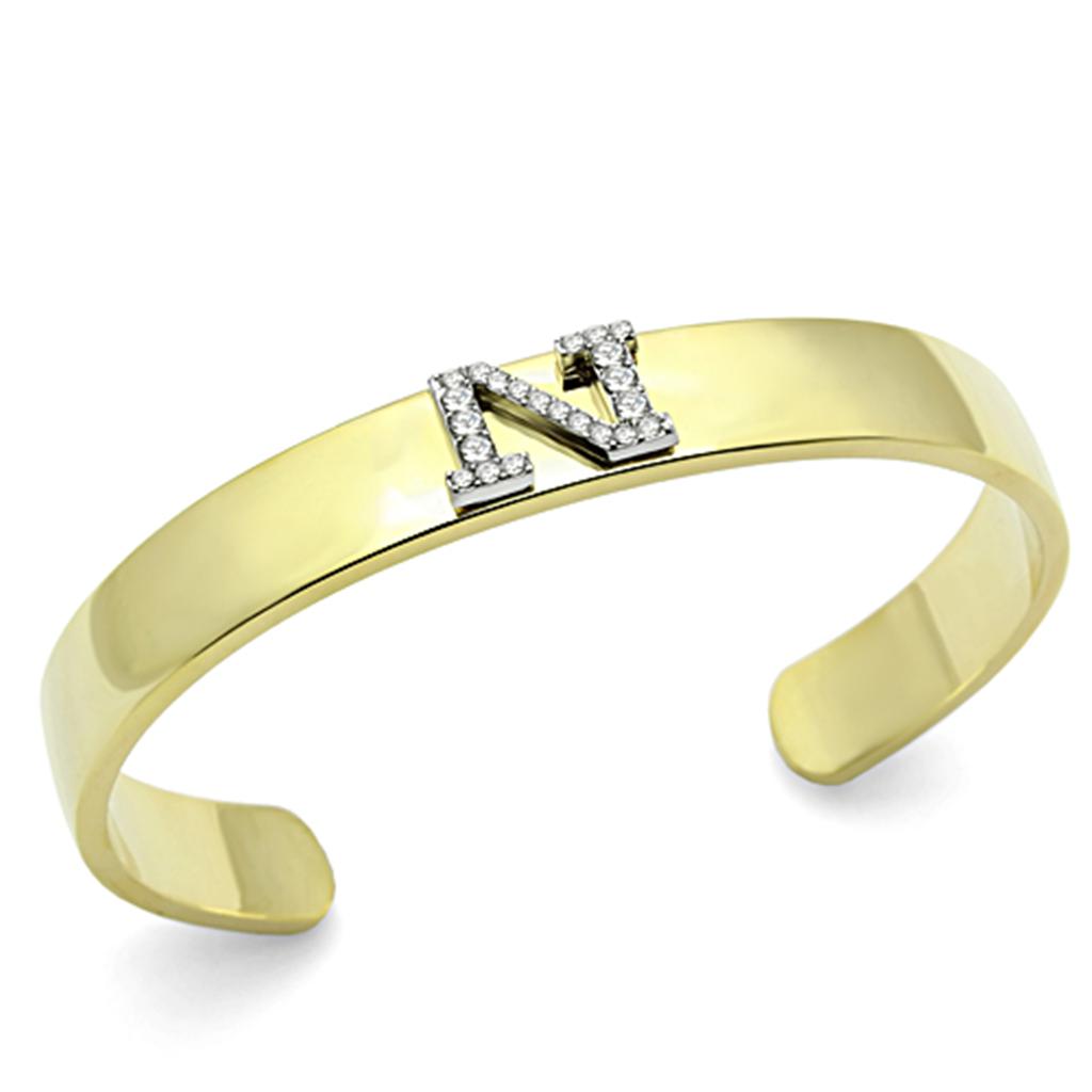 MALO2583 - Gold+Rhodium White Metal Bangle with Top Grade Crystal in Clear
