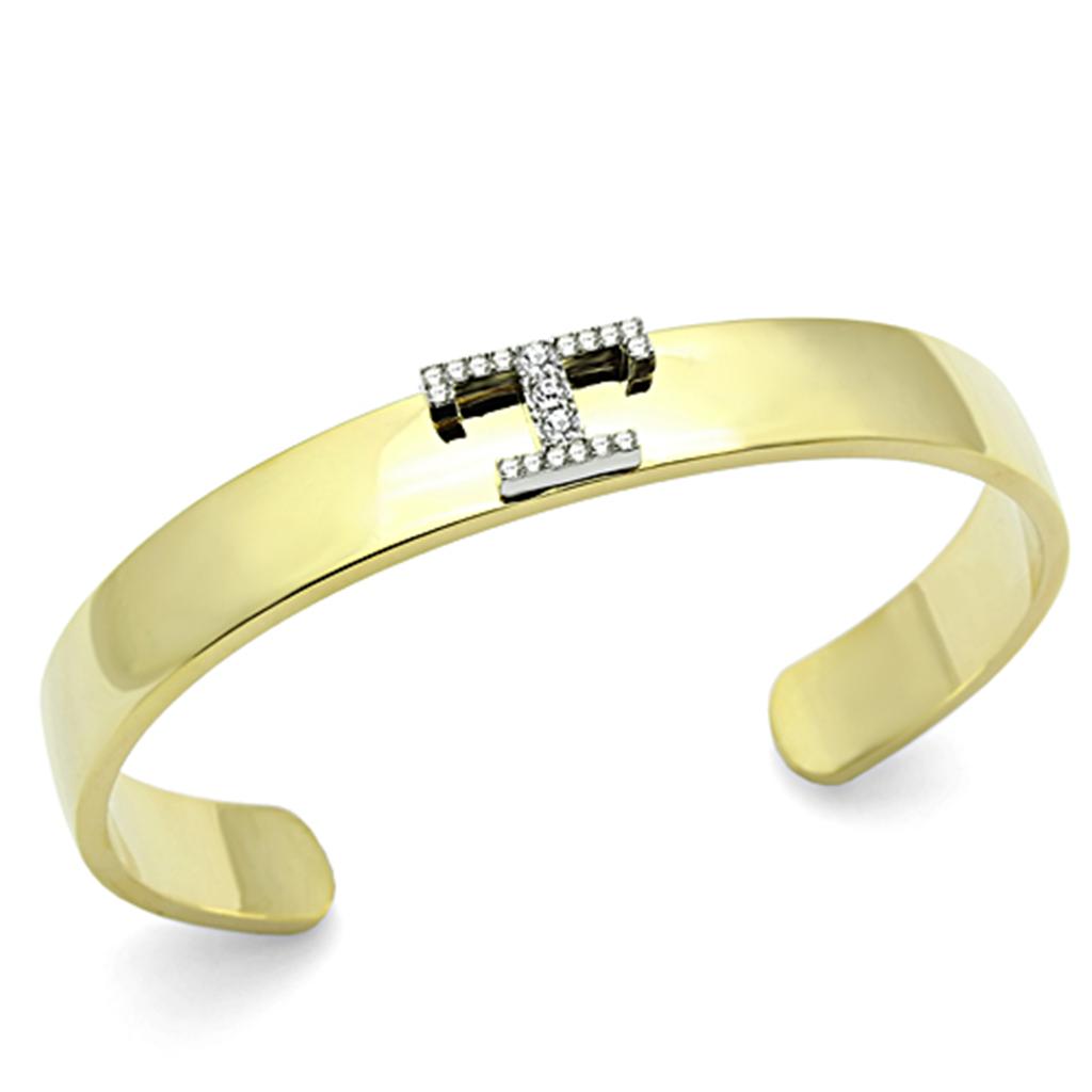MALO2589 - Gold+Rhodium White Metal Bangle with Top Grade Crystal in Clear