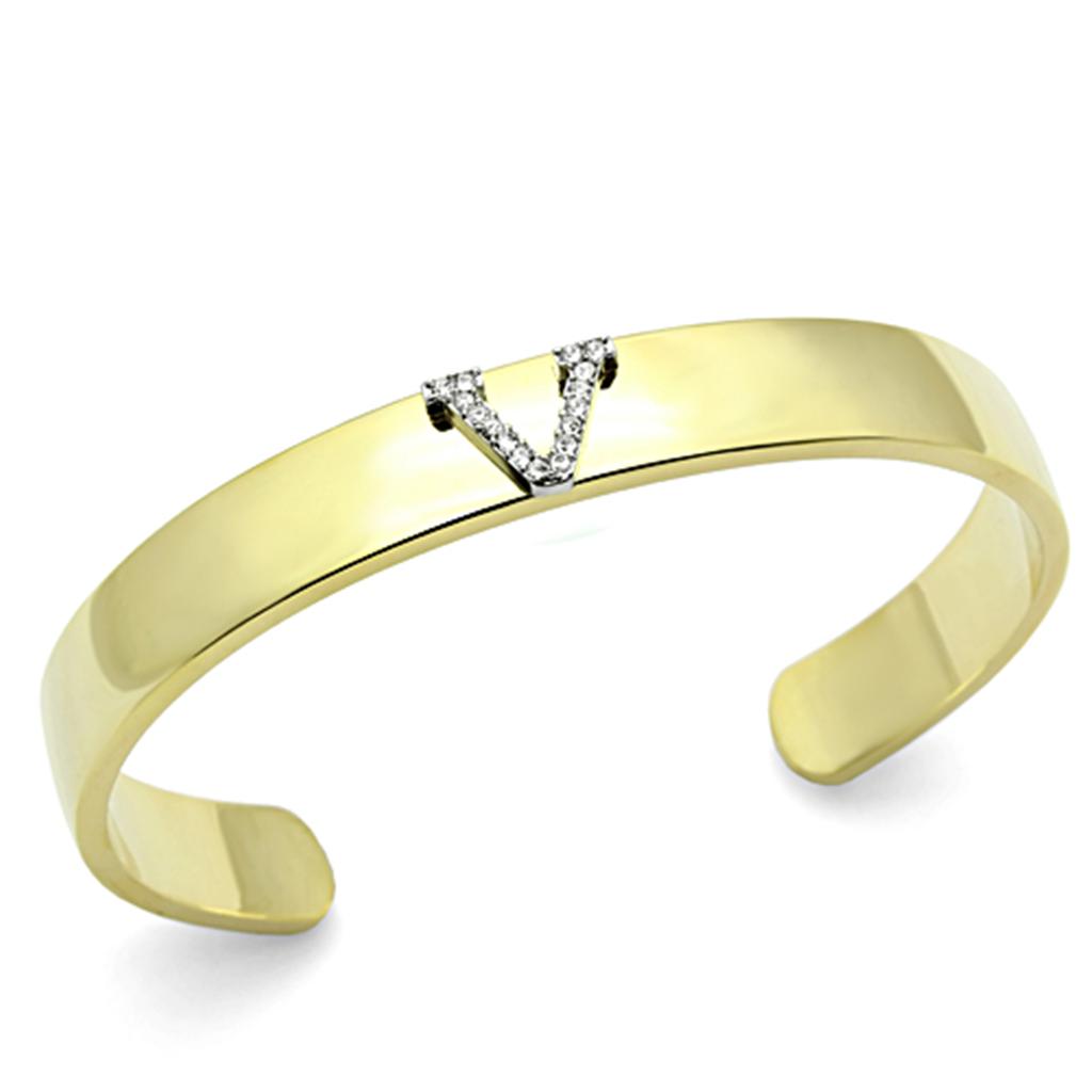 MALO2591 - Gold+Rhodium White Metal Bangle with Top Grade Crystal in Clear