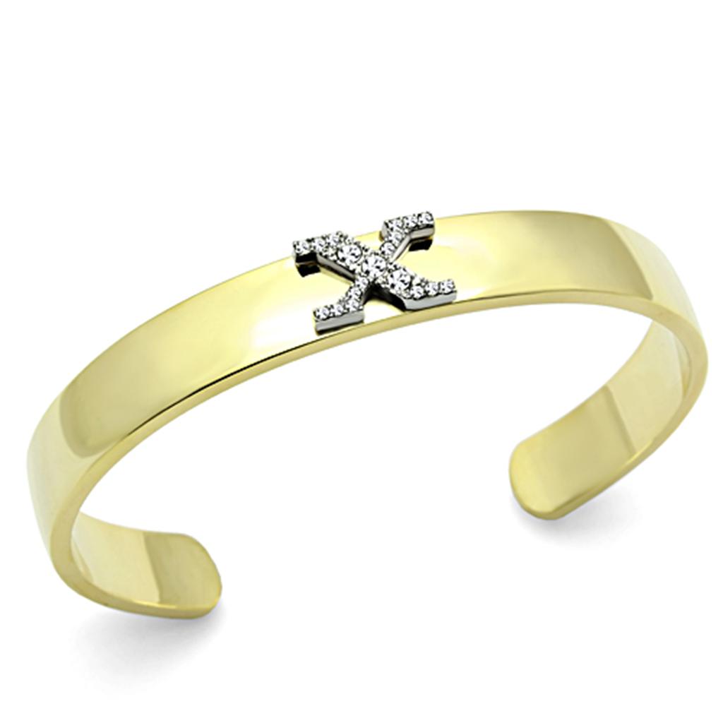 MALO2593 - Gold+Rhodium White Metal Bangle with Top Grade Crystal in Clear