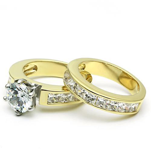 MALO2603 - Gold+Rhodium Brass Ring with AAA Grade CZ in Clear