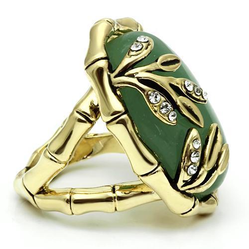 MALO2609 - Gold Brass Ring with Semi-Precious Jade in Emerald