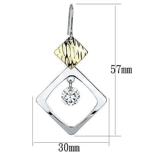 MALO2670 - Gold+Rhodium Iron Earrings with AAA Grade CZ in Clear