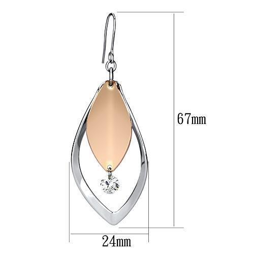 MALO2684 - Rose Gold + Rhodium Iron Earrings with AAA Grade CZ in Clear
