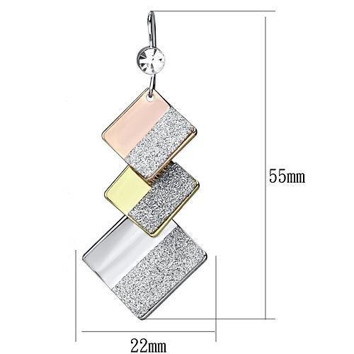 MALO2713 - Rhodium + Gold + Rose Gold Iron Earrings with Top Grade Crystal in Clear