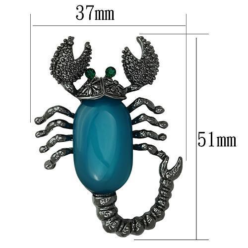 MALO2763 - Ruthenium White Metal Brooches with Synthetic Synthetic Stone in Capri Blue