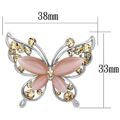MALO2805 - Imitation Rhodium White Metal Brooches with Synthetic Cat Eye in Light Rose