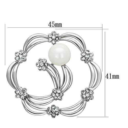 MALO2809 - Imitation Rhodium White Metal Brooches with Synthetic Pearl in White