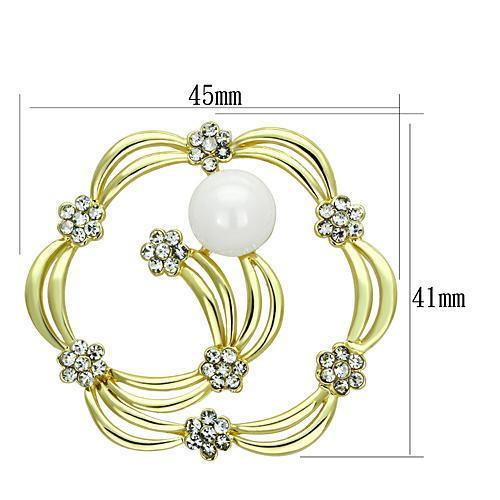 MALO2810 - Flash Gold White Metal Brooches with Synthetic Pearl in White