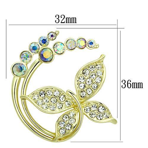 MALO2861 - Flash Gold White Metal Brooches with Top Grade Crystal in Aurora Borealis (Rainbow Effect)