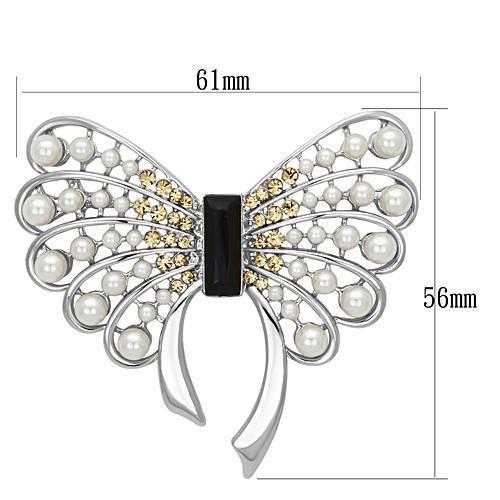 MALO2868 - Imitation Rhodium White Metal Brooches with Synthetic Pearl in Jet