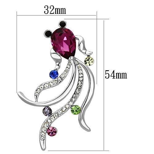 MALO2904 - Imitation Rhodium White Metal Brooches with Synthetic Glass Bead in Fuchsia