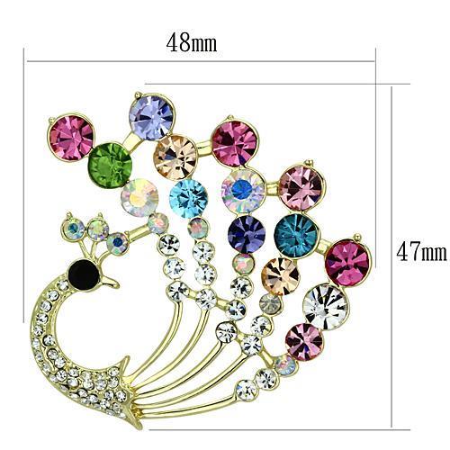 MALO2931 - Flash Gold White Metal Brooches with Top Grade Crystal in Multi Color