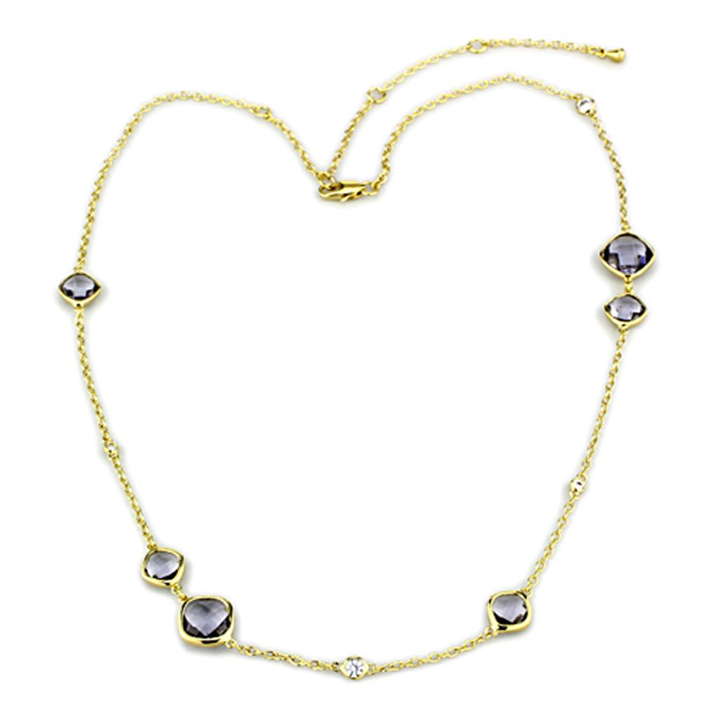 MALO3235 - Gold Brass Necklace with Synthetic Synthetic Glass in Amethyst