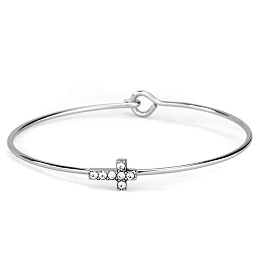 MALO3266 - Rhodium Brass Bangle with Top Grade Crystal in Clear