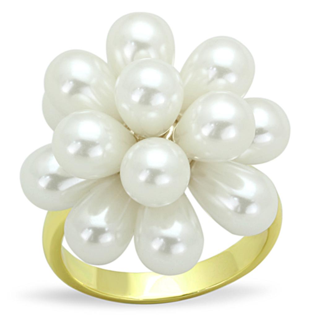 MALO3286 - Gold Brass Ring with Synthetic Pearl in White