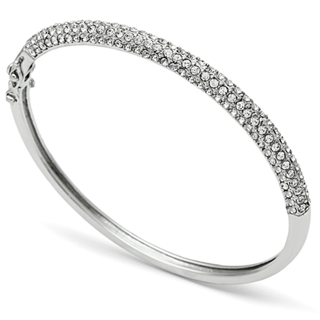 MALO3438 - Rhodium Brass Bangle with Top Grade Crystal in Clear