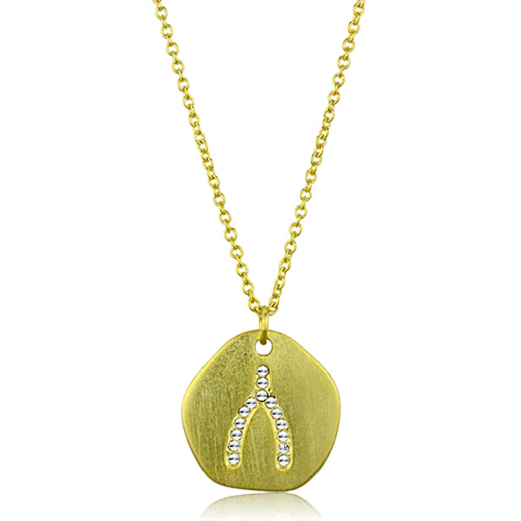 MALO3479 - Gold & Brush Brass Chain Pendant with Top Grade Crystal in Clear