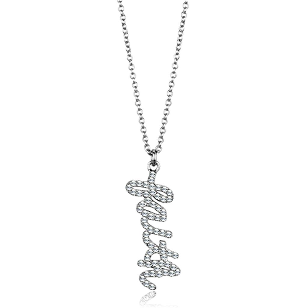 MALO3488 - Rhodium Brass Chain Pendant with Top Grade Crystal in Clear