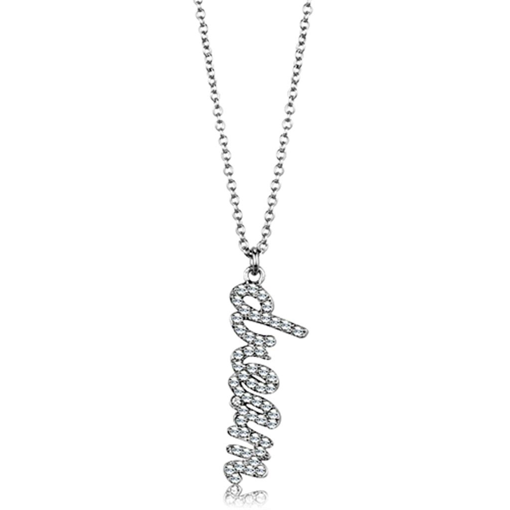 MALO3489 - Rhodium Brass Chain Pendant with Top Grade Crystal in Clear
