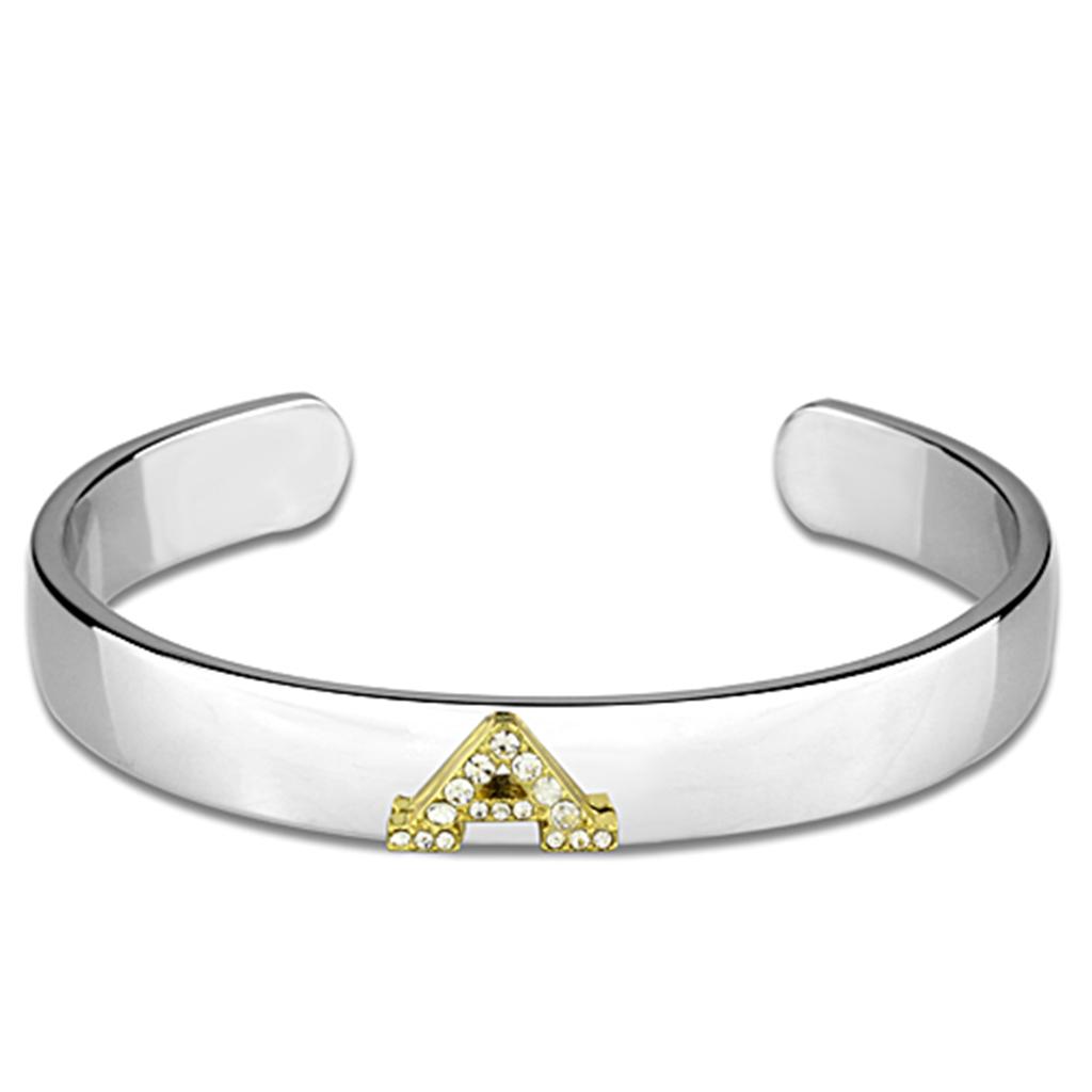 MALO3611 - Reverse Two-Tone White Metal Bangle with Top Grade Crystal in Clear