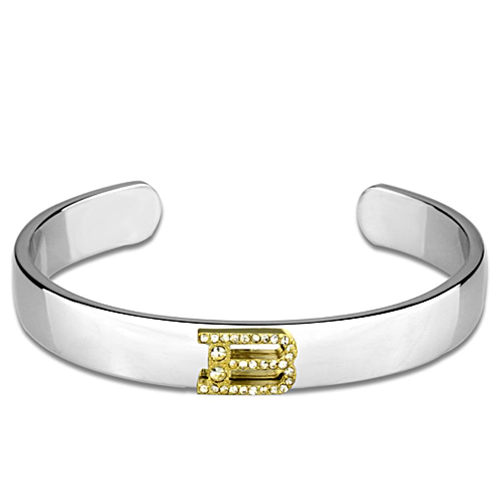 MALO3612 - Reverse Two-Tone White Metal Bangle with Top Grade Crystal in Clear