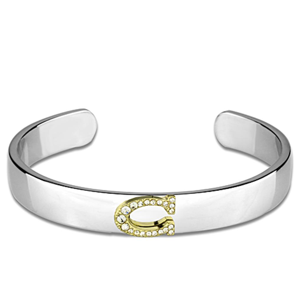 MALO3613 - Reverse Two-Tone White Metal Bangle with Top Grade Crystal in Clear