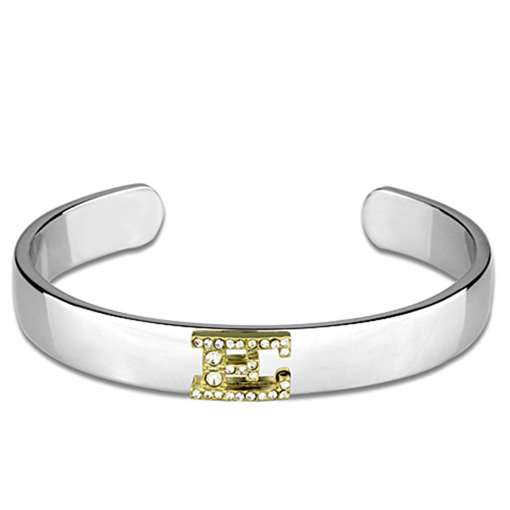 MALO3615 - Reverse Two-Tone White Metal Bangle with Top Grade Crystal in Clear