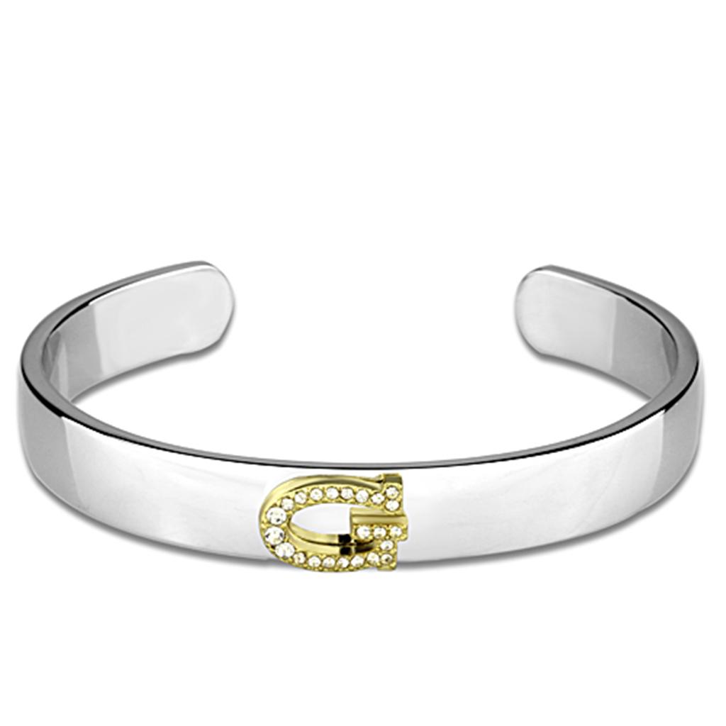 MALO3617 - Reverse Two-Tone White Metal Bangle with Top Grade Crystal in Clear