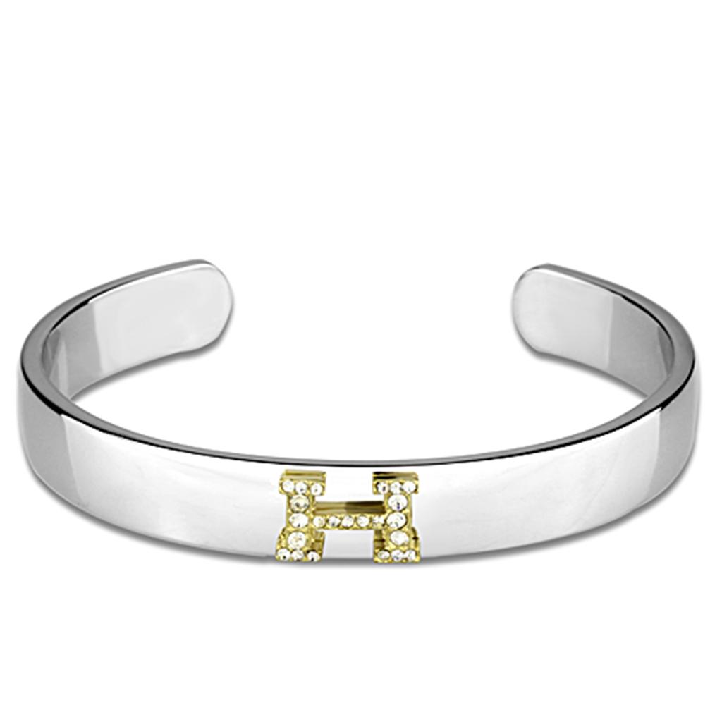 MALO3618 - Reverse Two-Tone White Metal Bangle with Top Grade Crystal in Clear