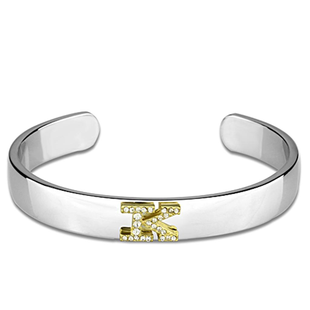 MALO3621 - Reverse Two-Tone White Metal Bangle with Top Grade Crystal in Clear