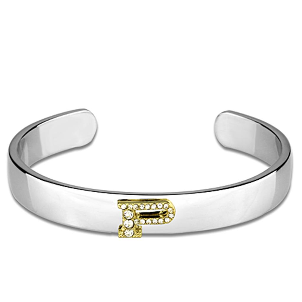 MALO3626 - Reverse Two-Tone White Metal Bangle with Top Grade Crystal in Clear