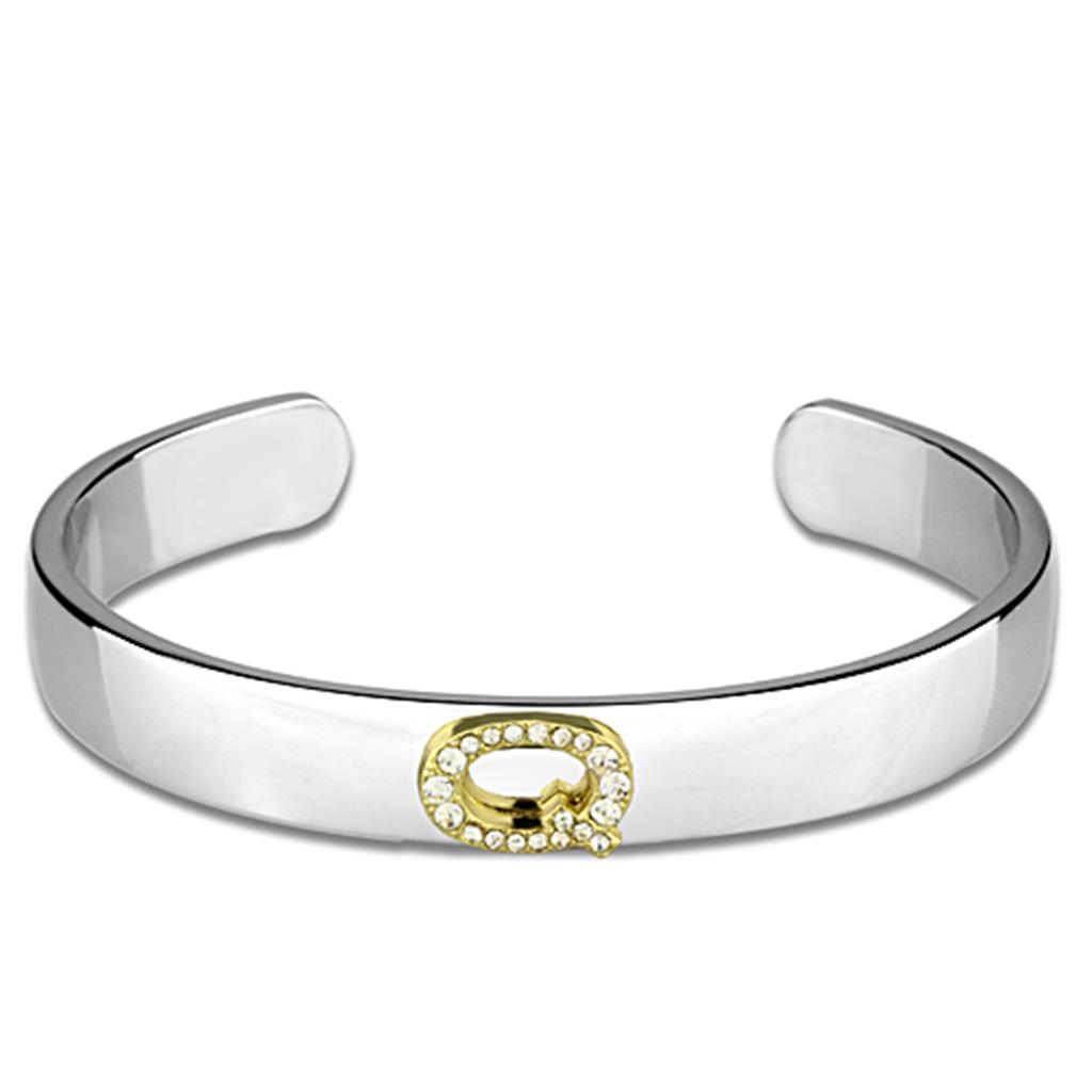 MALO3627 - Reverse Two-Tone White Metal Bangle with Top Grade Crystal in Clear