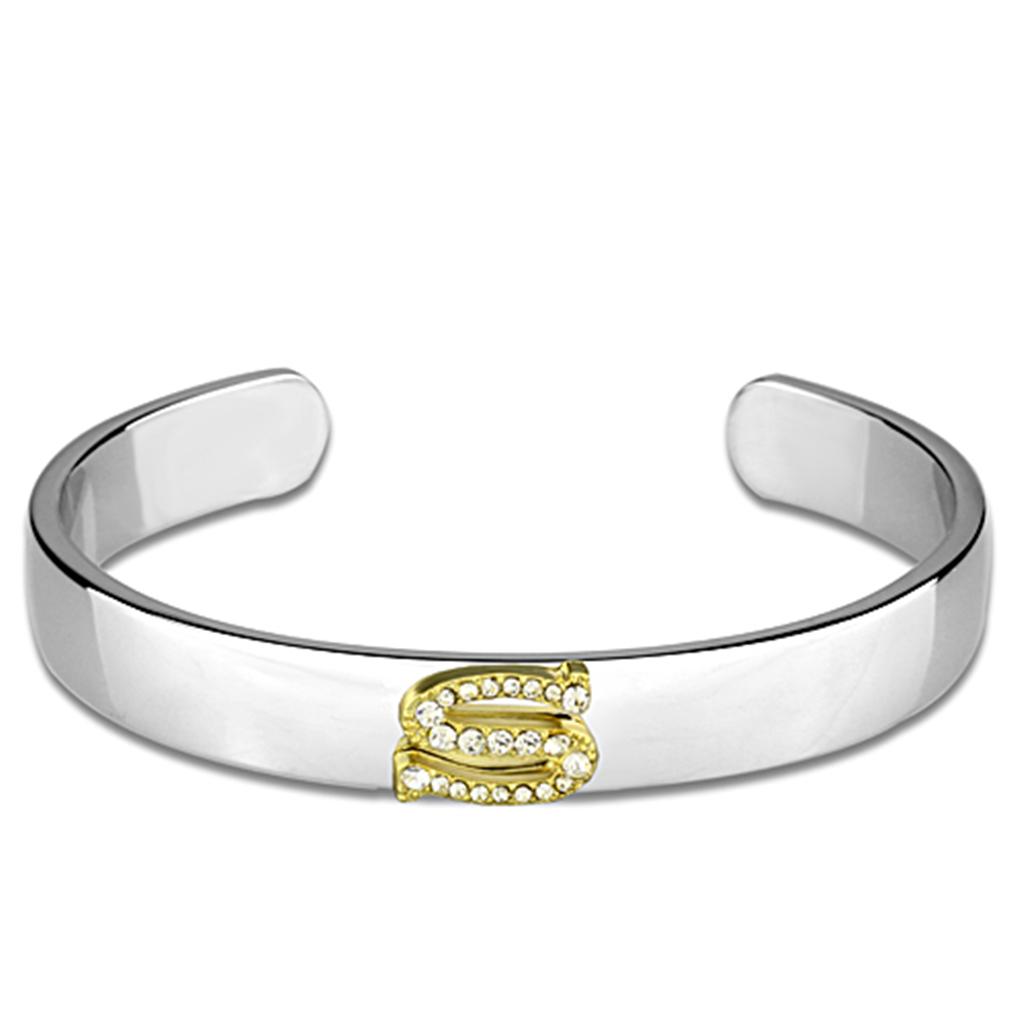 MALO3629 - Reverse Two-Tone White Metal Bangle with Top Grade Crystal in Clear